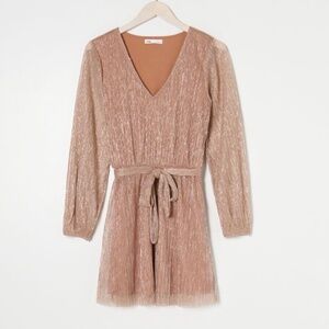 Sinsay Pink Dress with Belt - Size S, V shape neck